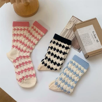 Дамски ежедневни памучни чорапи в японски стил, дишащи стрейчевые чорапи Пролет-лято Ice Silk, чорап с сгибающейся средно с шнорхел