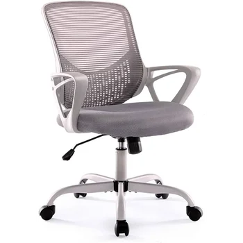 Офис стол с ергономичен домашно работно стол, сетчатое стол със средна облегалка, въртящо се на компютърен стол с лумбална опора
