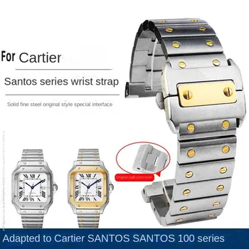 23 мм и Високо качество За Cartier Santos 100 каишка гривна гривна от неръждаема стомана, каишка за часовник пеперуда ключалката Аксесоари за часовници