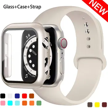 Стъкло + Калъф + Каишка за Apple Watch ultra 2 band 44 мм 40 мм 45 41 мм 38 42 мм Силикон каишка за часовник гривна iWatch серия 8 9 7 6 5 4 3