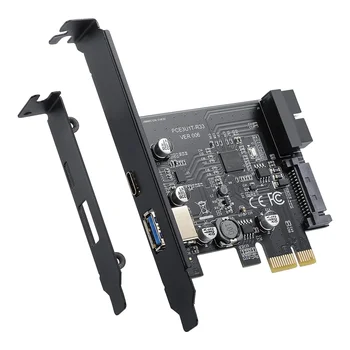 Такса адаптер PCI-E 1X USB 3.2 Gen1 USB3.2 Type-C на предния панел, 2 порта (Type C + Type A), карта за разширяване на