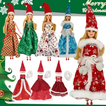 2 комплекта Нови подарък за коледа облекло за кукли Барби, на дрехи и аксесоари, ръчно изработени играчки за деца, дълги рокли за кукли 30 см