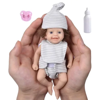 7-инчови Мини-Силиконови Кукли Reborn Реалистични Кукли За Новородени С Аксесоари За Хранене и Облекло, Силиконова Кукла За Цялото Тяло