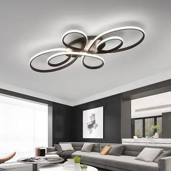 Модерни полилеи вентилатори с регулируема яркост на led лампи на тавана осветителни тела за хол, спалня, кабинет, черно-бели полилеи блясък