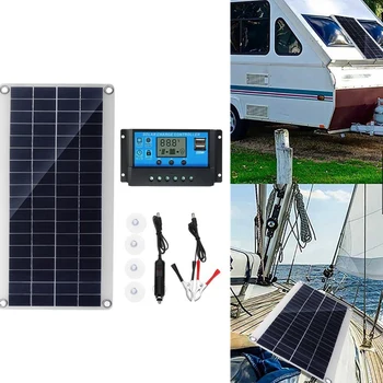 Гъвкава соларен панел с мощност 10 W, слънчеви елементи за кола, лодка на колела, колата на покрива на къщата, къмпинг, слънчеви батерии, модул слънчев контролер