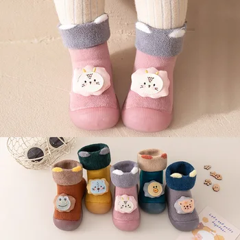 Нови Обувки За деца, Бебешки Домашни Чорапи с мека Подметка, Обувки и Чорапи на Пода, Дебели и топли Зимни Модели