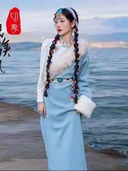 Висококачествено женствена рокля Тибетски Китайски костюми Традиционна дамски дрехи, за да се изяви В етнически стил Тибетски танц хавлия