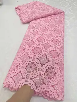 Най-новата Розова Африканска лейси плат от млечен коприна 2023 г., благородна Нигерийская гипюровая водорастворимая лейси плат за шивашки вечерни рокли
