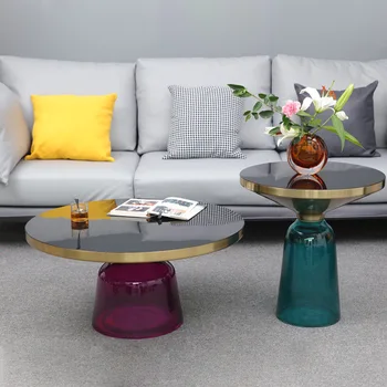 Масички в скандинавски стил, чай масичка в хола, Стъклени приставной масичка, Творчески диван, модерна приставной маса, кръгла луксозен дом маса за почивка. 0