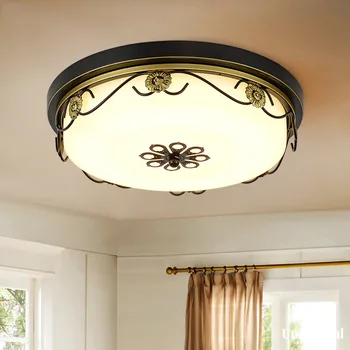 Тавана лампа от ковано желязо в американски стил, led кръг на тавана лампа, спалня, хол, ретро, дърворезба, домашното осветление