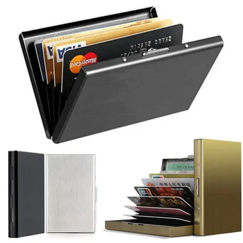 1 бр. държач за карти, блокиране на RFID, алуминий метален тънък портфейл, чанта за пари, защита от сканиране, държач за кредитни карти, елегантен калъф, малък мъжки портфейл