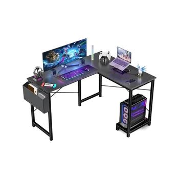 L-образна маса за компютър ъглово бюро, игри на маса за КОМПЮТЪР, маса със странична чанта за съхранение, здрава бюро за офис, работно място за писане