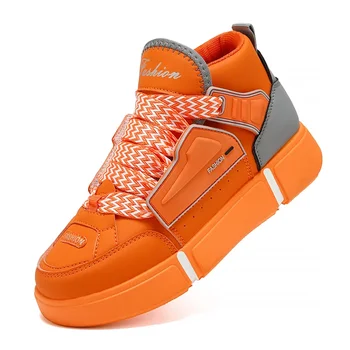 Нова мода обувки за скейтборд Унисекс, Черно-оранжеви мъжки Улични маратонки на равна подметка, удобни дамски обувки за скейтборд