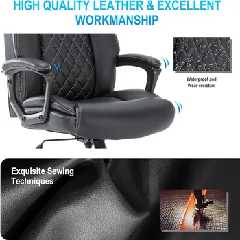 Компютърен стол, голям и високо офис стол, Удобен офис стол за мениджър, Висока облегалка, мобилни столове, Ергономична облегалка 3