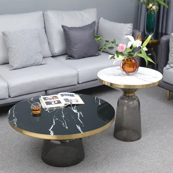 Масички в скандинавски стил, чай масичка в хола, Стъклени приставной масичка, Творчески диван, модерна приставной маса, кръгла луксозен дом маса за почивка. 4