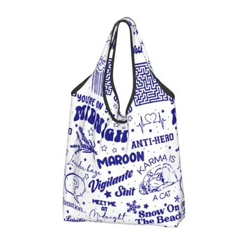 Торби за многократна употреба за пазаруване Taylor Swiftie Midnights The Eras Tour за продукти, сгъваеми чанти за храни, да пере големи чанти-тоут