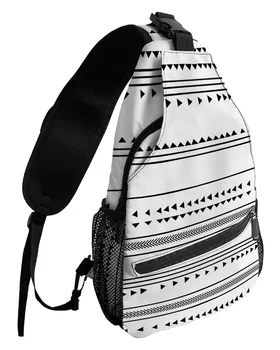 Отличителни чанти в черно-бели геометрични ивица в стил бохо за жени, мъже, водоустойчиви торбички-незабавни посланици, спортна чанта през рамо