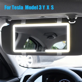 За Tesla Model 3 Y SX HD Mirror Led Автомобилно Огледало За Грим С възможност за Регулиране на Три Кутия Огледало за Обратно виждане С Регулируема Яркост на Допир Екран, Автоматично Огледало За Суета 0