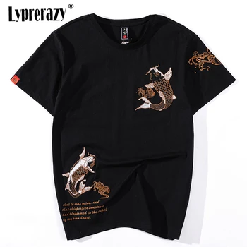 Lyprerazy, мъжка риза в стил хип-хоп в китайската мода с бродерия риба КОИ, градинска дрехи, блузи, тениски, дрехи в стил харадзюку