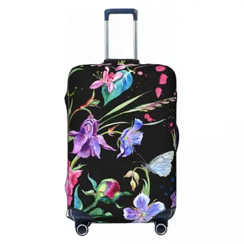 Калъф за багаж с принтом пеперуди-божури и водни кончета, защитен калъф за пътищата куфара, дебели еластични куфар с цип