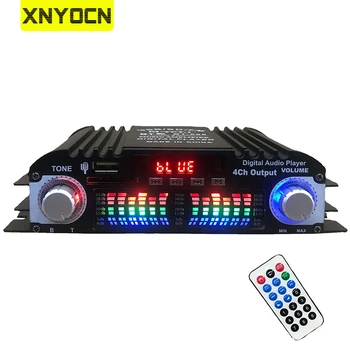 Xnyocn Усилвател на звука HiFi, мощност 1600 W Дигитален 4-канален аудиоусилитель Подкрепа плейър, съвместим с Bluetooth, дистанционно управление