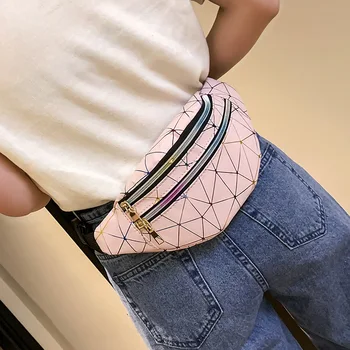 Поясная чанта с лазерен геометричен модел, поясная чанта от изкуствена кожа splice, нагрудная чанта за телефон унисекс, мъжки дамска чанта, чанта за задника