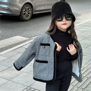 Корейската детски дрехи 2023 г., есенно-зимна блуза за момичета с темперамент на известни личности в ретро стил, Женско Съкровище, Малко Шифоновый сако