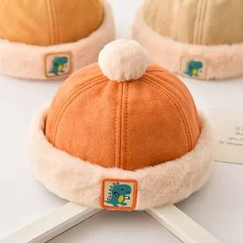 Детска шапчица Есенно-зимна детска шапка Скъпа Супер Сладък Плюшен шапка от кожа на пъпеш Топло домакин за момчета и момичета