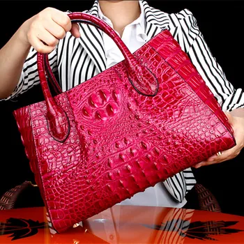 Нова дамска чанта от крокодилска кожа, дамски чанти от естествена кожа, преносим чанта през рамо, модни маркови червени чанти-тоут
