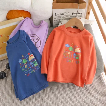 Детска пролет-Есен облекло, Нова Детска Памучен тениска с дълги ръкави за момчета от 6, 8, 10, 12 години, Облекла за момичета, Корейски Cartoony Долния Топ