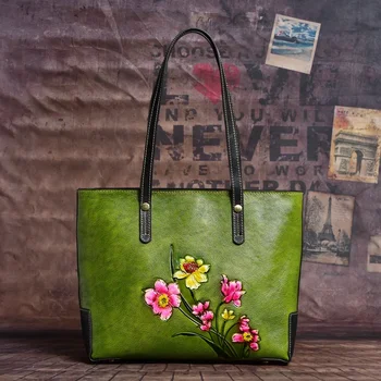 Луксозни чанти, дамски чанти, дизайнерски ретро чанти от естествена кожа, Пролет 2024, Нова реколта чанта през рамо с голям капацитет