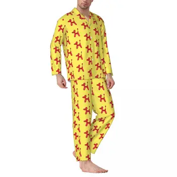 Пижамный комплект Red Балон Куче с мультяшными животни, Скъпа мека пижама с дълги ръкави, всекидневни без нощен домашен костюм от две части, плюс Размер