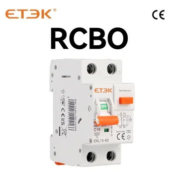 Автоматичен прекъсвач ETEK RCBO Тип A 1P + N С защита От Претоварване работен ток 6KA 2P DPN 30mA EKL13