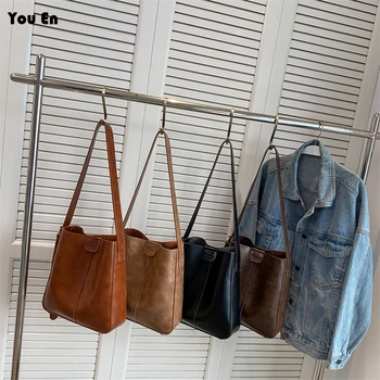Модерна дамска чанта-тоут в ретро стил с широк пагон, от мека изкуствена кожа за пазаруване, голям чанта за пътуване
