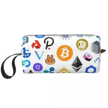 Символ на криптовалюты, Альткоина, блокчейна, Косметичка, Органайзер за козметика, Сладко чанта за съхранение на тоалетни принадлежности Crypto Ethereum Bitcoin