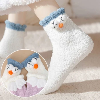 Плюшени зимни памучни чорапи с 3D анимационни модел в едно мирно стил за жени, супер Меки, за жени, останали в дома, спящи на пода, Sox