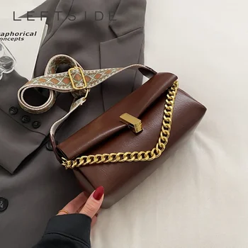 Мини чанта с капак в ляво за жени 2023, нов обикновен моден тренд, дизайнерска чанта през рамо верига, дамски чанти и портмонета