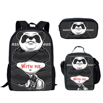 Готина панда, 3 бр./компл., раница, чанта за обяд, молив случай, студентски чанта за книги с анимационни любимци принтом, училищна чанта за момчетата-тийнейджъри, раница за лаптоп