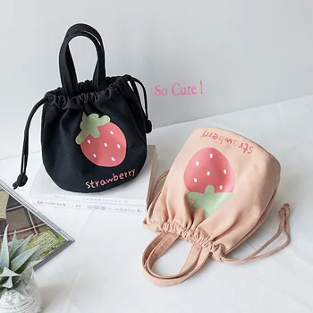 Ръчно холщовая чанта Japanese Ins с ягодов принтом, каишка за съвсем малък, кофа за вода, кутия за ориз, чанта за Bento, Малко текстилен джоб.