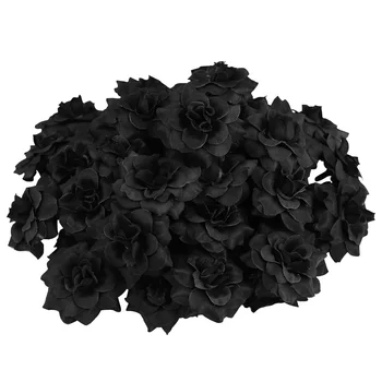 VORCOOL 50шт Имитация на цветни глави рози, изкуствени рози, цъфтящи розови глави за украшения за шапки, дрехи, албум (черен)