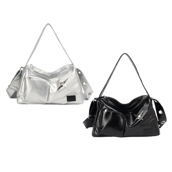 Y2k Чанта през рамо от изкуствена кожа, модерна чанта за пътуване до работа, женствена чанта с голям капацитет, ежедневна чанта за пазаруване, пътуване, работа