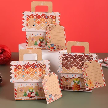 4 бр. Европейската Коледна кутия за бонбони, за опаковане на Подаръци за дома на Дядо Коледа с веревочной биркой, Украса за Весело Коледно парти