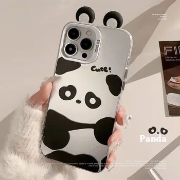 Симпатична панда relif 3D ушния калъф за iphone 15 pro max 14 плюс 11 12 13 promax хладен матиран лазерен калъф за телефон conque
