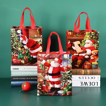 Коледна чанта от нетъкан текстил, Мультяшная скъпа подарък чанта на Дядо Коледа, чанта за съхранение на шоколадови бонбони, сгъваема удебелена пазарска чанта