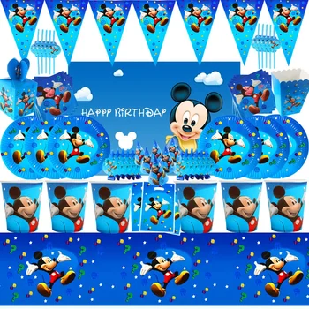 Украса на парти с Мики Маус, на Хартиен флаг, покривка, Чаша, чиния, балон, на тема Мики, Детски душ, Аксесоари за парти по случай рождения Ден на момчетата