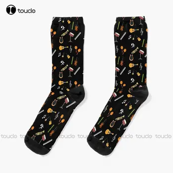 Чорапи с шарките на музикални инструменти Дамски Чорапи на Екипажа на Персонализирани Потребителски Унисекс Възрастни Юношески Младежки Чорапи Улични Чорапи за скейтборд Изкуство