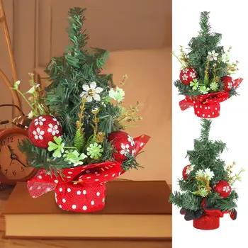 Малката коледна елха, Мини-изкуствена настолна борова Коледно дърво, Прекрасната украса с коледни топки, празнични украси