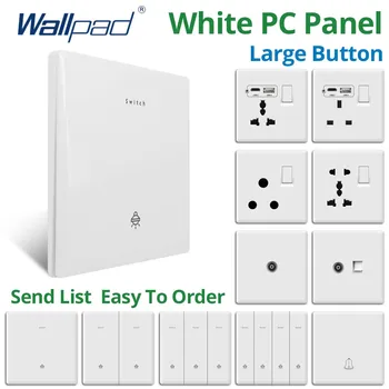 Wallpad Голяма бутон, стенен прекъсвач светлина 7,5 мм Ультратонкая бял пластмасов панел на ЕС Великобритания Конектор тип C USB Порт за зареждане 10A 250V