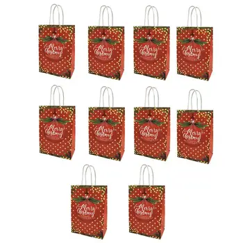 Коледни торбички за пазаруване, Коледна чанта-тоут, 10 бр., опаковки за подаръци от крафт-хартия, могат да се използват повторно по всяко време, дизайнерски писалки за празничен подарък 0