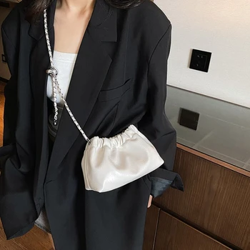 Дамски чанти 2023 Висококачествени Модни Прости от изкуствена кожа с масивна веригата, малки чанти, портмонета, универсална чанта през рамо с голям капацитет